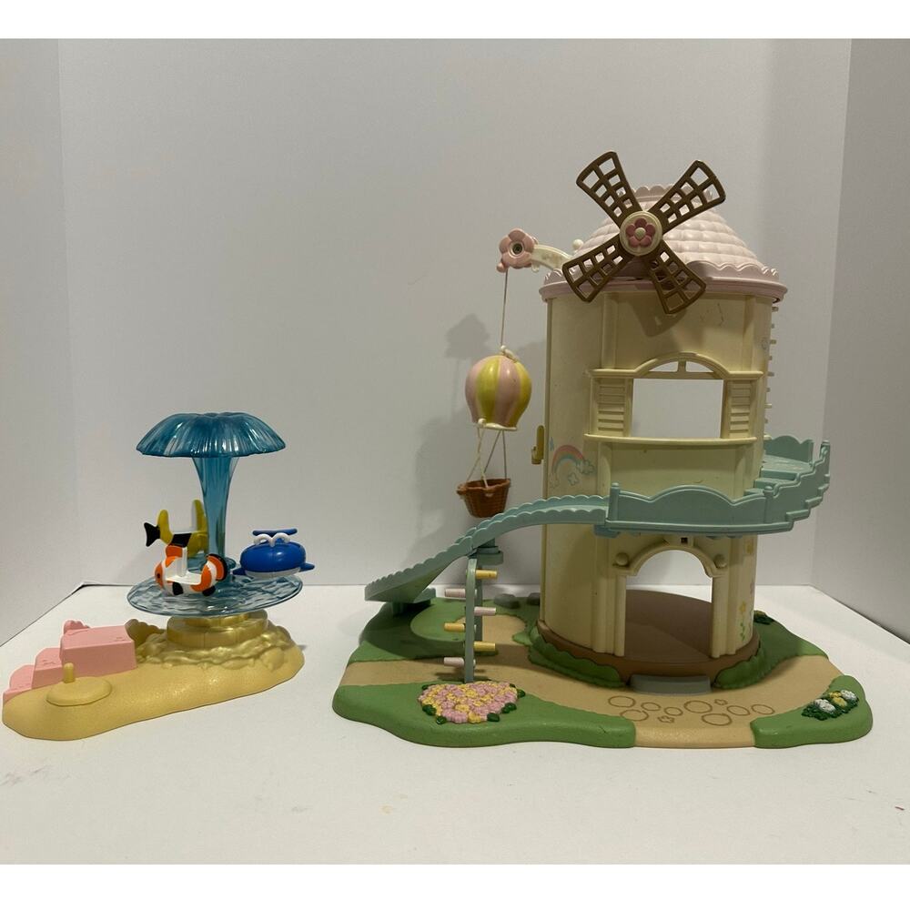 Vintage Calico Critters Primrose Baby Windmill and Seaside Merry go Round